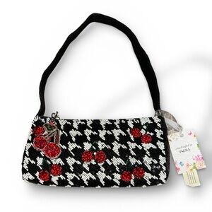 NWT Exquisite Handcrafted In India Black Cherries Beaded Shoulder Bag